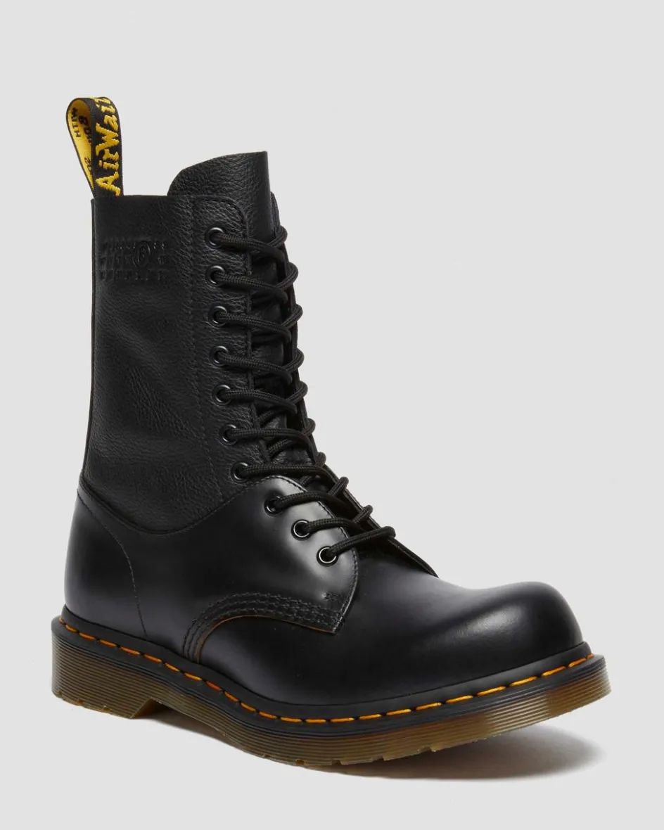 Dr. Martens Tall And Knee High Boots|Boots*1490 / 1461 MM6 Leather Lace Up Boots in Black Black — VINTAGE SMOOTH+VIRGINIA
