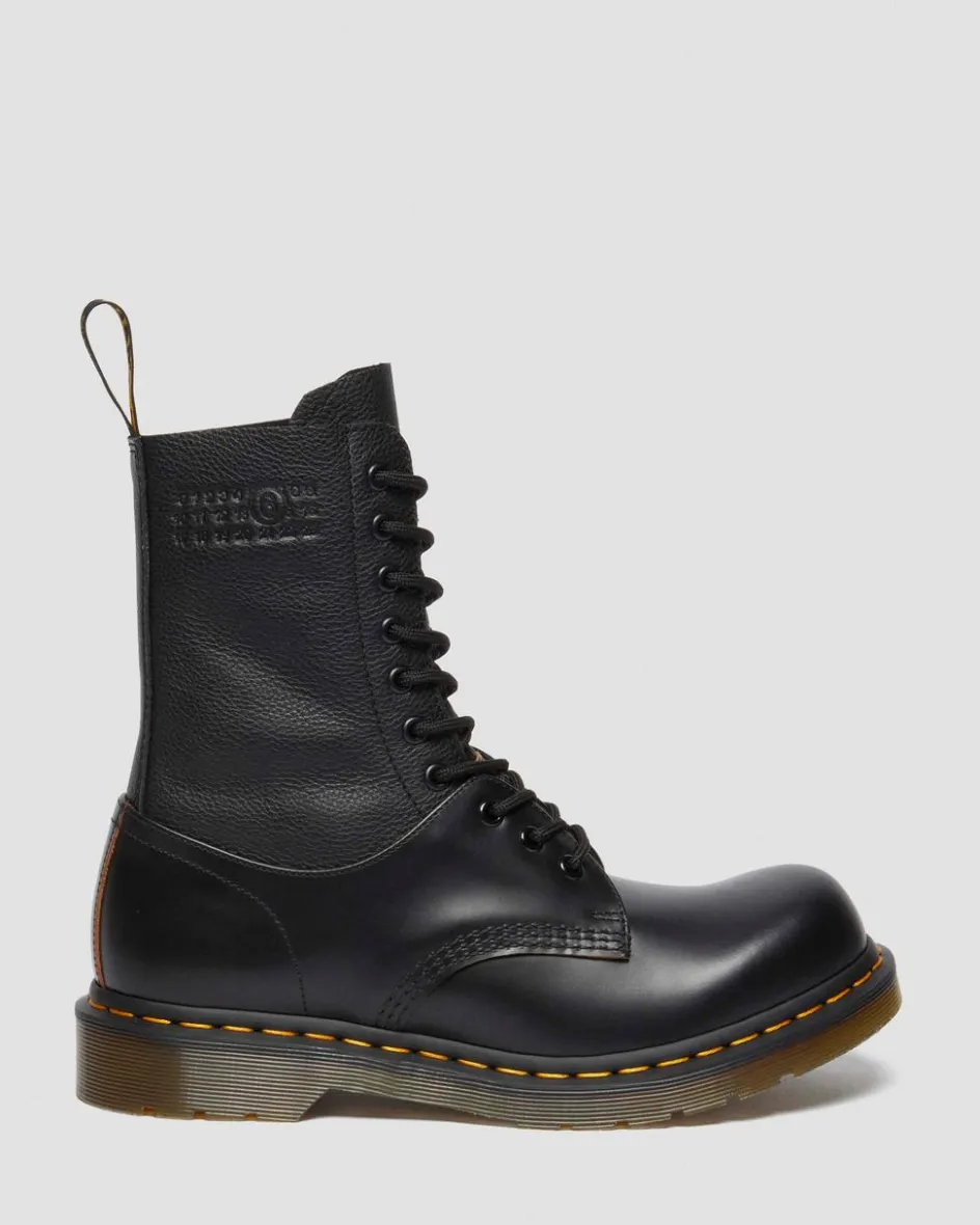 Dr. Martens Tall And Knee High Boots|Boots*1490 / 1461 MM6 Leather Lace Up Boots in Black Black — VINTAGE SMOOTH+VIRGINIA