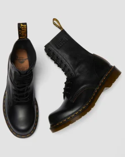 Dr. Martens Tall And Knee High Boots|Boots*1490 / 1461 MM6 Leather Lace Up Boots in Black Black — VINTAGE SMOOTH+VIRGINIA