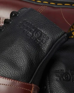 Dr. Martens Boots|Collaborations*1460 / 1461 MM6 Steel Toe Leather Boots in Black Black+Oxblood — VINTAGE SMOOTH+VIRGINIA