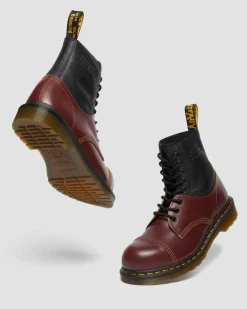 Dr. Martens Boots|Collaborations*1460 / 1461 MM6 Steel Toe Leather Boots in Black Black+Oxblood — VINTAGE SMOOTH+VIRGINIA