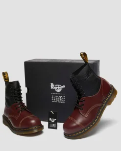 Dr. Martens Boots|Collaborations*1460 / 1461 MM6 Steel Toe Leather Boots in Black Black+Oxblood — VINTAGE SMOOTH+VIRGINIA