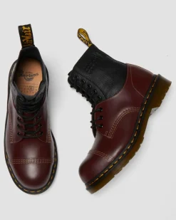 Dr. Martens Boots|Collaborations*1460 / 1461 MM6 Steel Toe Leather Boots in Black Black+Oxblood — VINTAGE SMOOTH+VIRGINIA