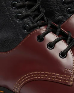 Dr. Martens Boots|Collaborations*1460 / 1461 MM6 Steel Toe Leather Boots in Black Black+Oxblood — VINTAGE SMOOTH+VIRGINIA