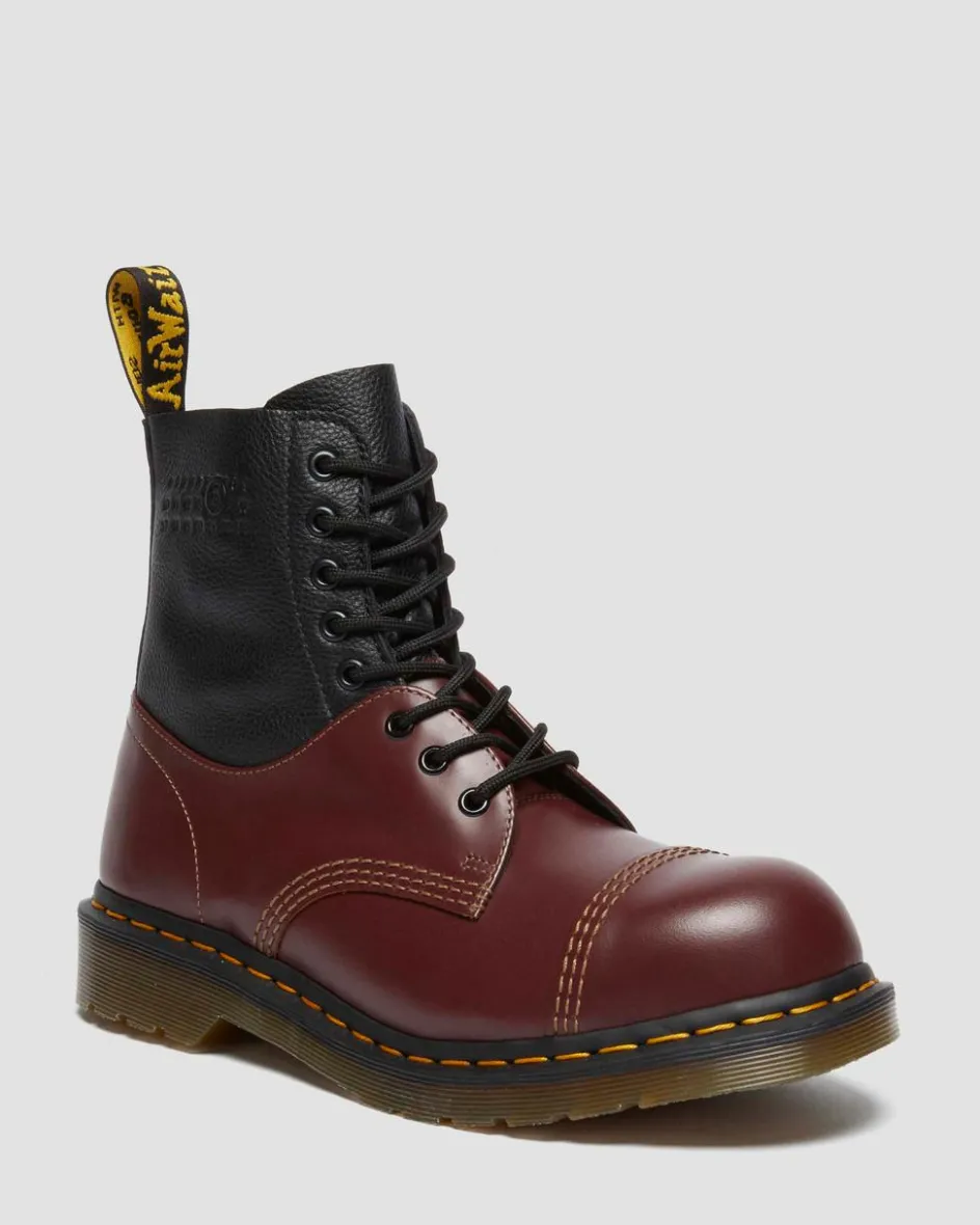 Dr. Martens Boots|Collaborations*1460 / 1461 MM6 Steel Toe Leather Boots in Black Black+Oxblood — VINTAGE SMOOTH+VIRGINIA