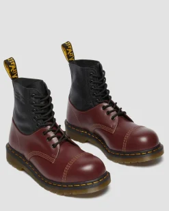 Dr. Martens Boots|Collaborations*1460 / 1461 MM6 Steel Toe Leather Boots in Black Black+Oxblood — VINTAGE SMOOTH+VIRGINIA