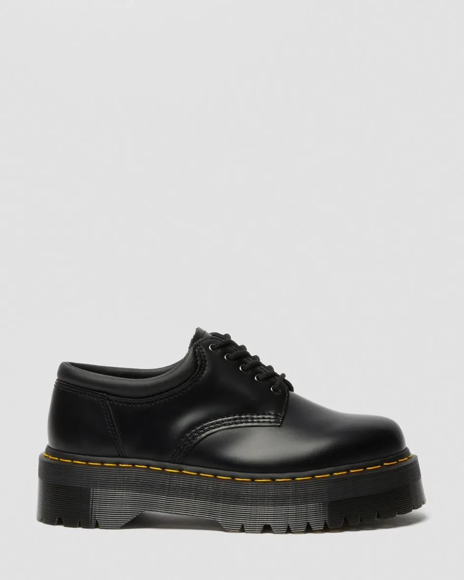 Dr. Martens Stand Tall: Platform Shoes|Shoes*8053 Leather Platform Casual Shoes in Black Black — Polished Smooth