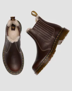 Dr. Martens Winter Boots|Brown & Tan Boots And Shoes*2976 Leonore II Faux Fur Lined Grizzly Leather Chelsea Boots in Dark Brown Dark Brown — Grizzly