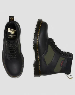 Dr. Martens Last Chance Styles|Last Chance Styles*1460 Made in England Padded Panel Lace Up Boots in Black Black+Olive — Dockyard+Ventile+E.H. Suede