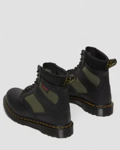 Dr. Martens Last Chance Styles|Last Chance Styles*1460 Made in England Padded Panel Lace Up Boots in Black Black+Olive — Dockyard+Ventile+E.H. Suede