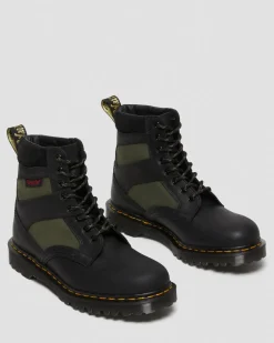 Dr. Martens Last Chance Styles|Last Chance Styles*1460 Made in England Padded Panel Lace Up Boots in Black Black+Olive — Dockyard+Ventile+E.H. Suede
