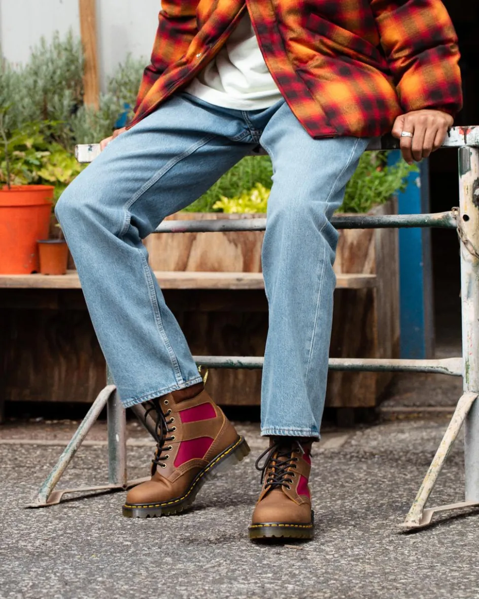 Dr. Martens Last Chance Styles|Last Chance Styles*1460 Made in England Padded Panel Lace Up Boots in Brown Brown+Oxblood — Dockyard+Ventile+E.H. Suede