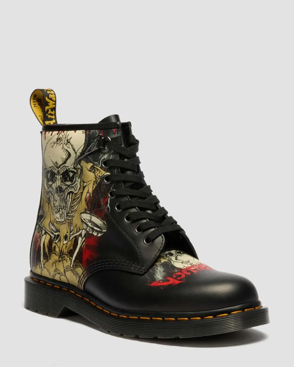 Dr. Martens New And Featured|Boots*1460 Metallica Skull Lightning in White & Multi White & Multi — Backhand+Metallica Skull Lightning Print