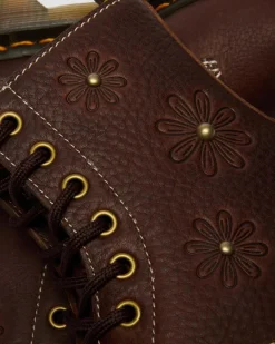 Dr. Martens New And Featured|Floral Styles*1460 Pascal Flower Grizzly Leather Boots in Dark Brown Dark Brown — Grizzly