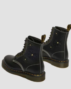 Dr. Martens New And Featured|Floral Styles*1460 Pascal Flower Grizzly Leather Boots in Black Black — Grizzly
