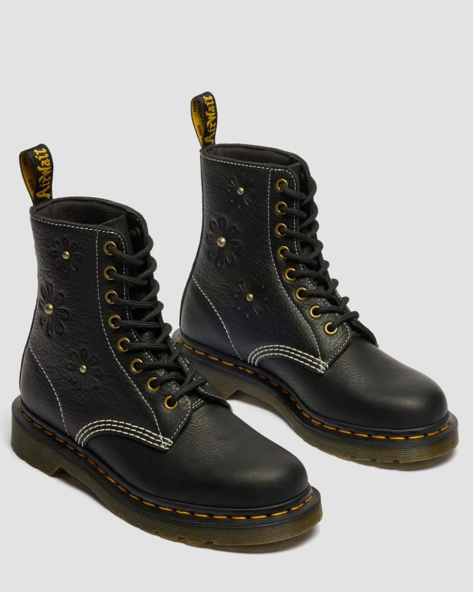 Dr. Martens New And Featured|Floral Styles*1460 Pascal Flower Grizzly Leather Boots in Black Black — Grizzly