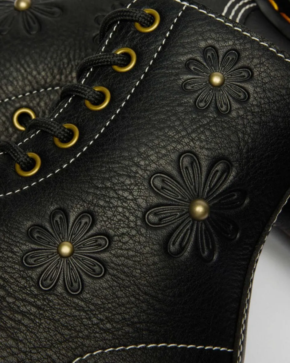 Dr. Martens New And Featured|Floral Styles*1460 Pascal Flower Grizzly Leather Boots in Black Black — Grizzly