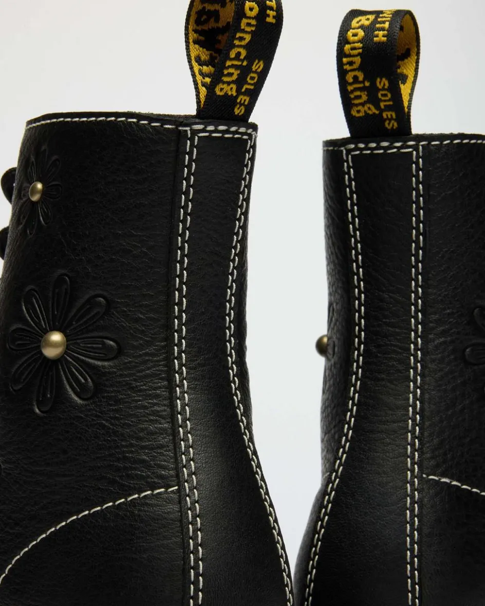 Dr. Martens New And Featured|Floral Styles*1460 Pascal Flower Grizzly Leather Boots in Black Black — Grizzly