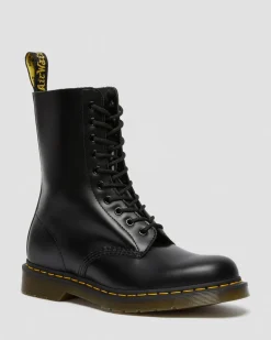 Dr. Martens Originals|Tall And Knee High Boots*1490 Smooth Leather Mid Calf Boots in Black Black — Smooth Leather