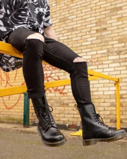 Dr. Martens Originals|Tall And Knee High Boots*1490 Smooth Leather Mid Calf Boots in Black Black — Smooth Leather