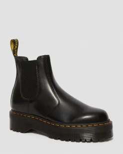 Dr. Martens New And Featured|Boots*2976 Smooth Leather Platform Chelsea Boots in Black Black — Polished Smooth