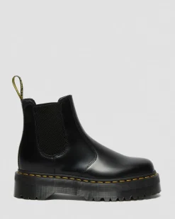Dr. Martens New And Featured|Boots*2976 Smooth Leather Platform Chelsea Boots in Black Black — Polished Smooth