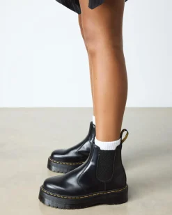 Dr. Martens New And Featured|Boots*2976 Smooth Leather Platform Chelsea Boots in Black Black — Polished Smooth