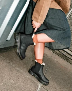 Dr. Martens Originals|Chelsea Boots*2976 Women's Faux Fur Lined Chelsea Boots in Black Black — Burnished Wyoming