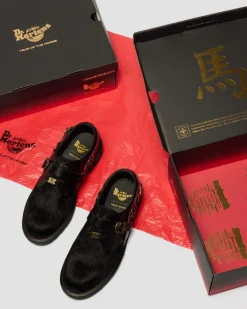 Dr. Martens Shoes|New And Featured*1461 Year Of The Horse Leather Shoes in Black Black — Smooth + Classic Hair On