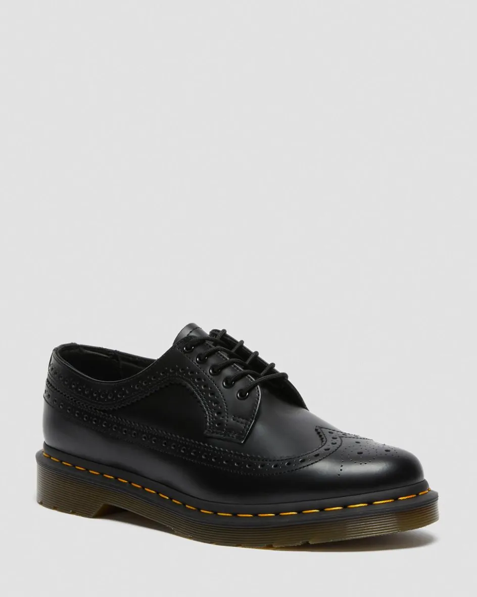 Dr. Martens Originals|Shoes*3989 Yellow Stitch Smooth Leather Brogue Shoes in Black Black — Smooth Leather