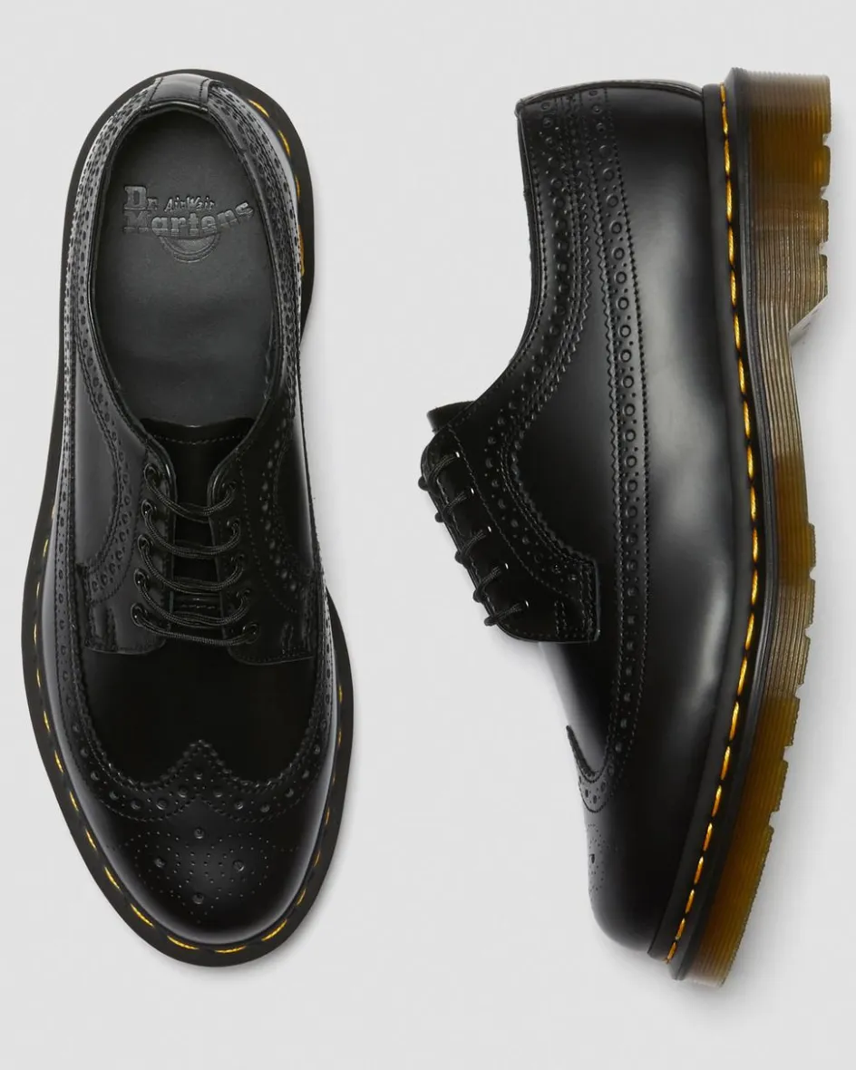 Dr. Martens Originals|Shoes*3989 Yellow Stitch Smooth Leather Brogue Shoes in Black Black — Smooth Leather
