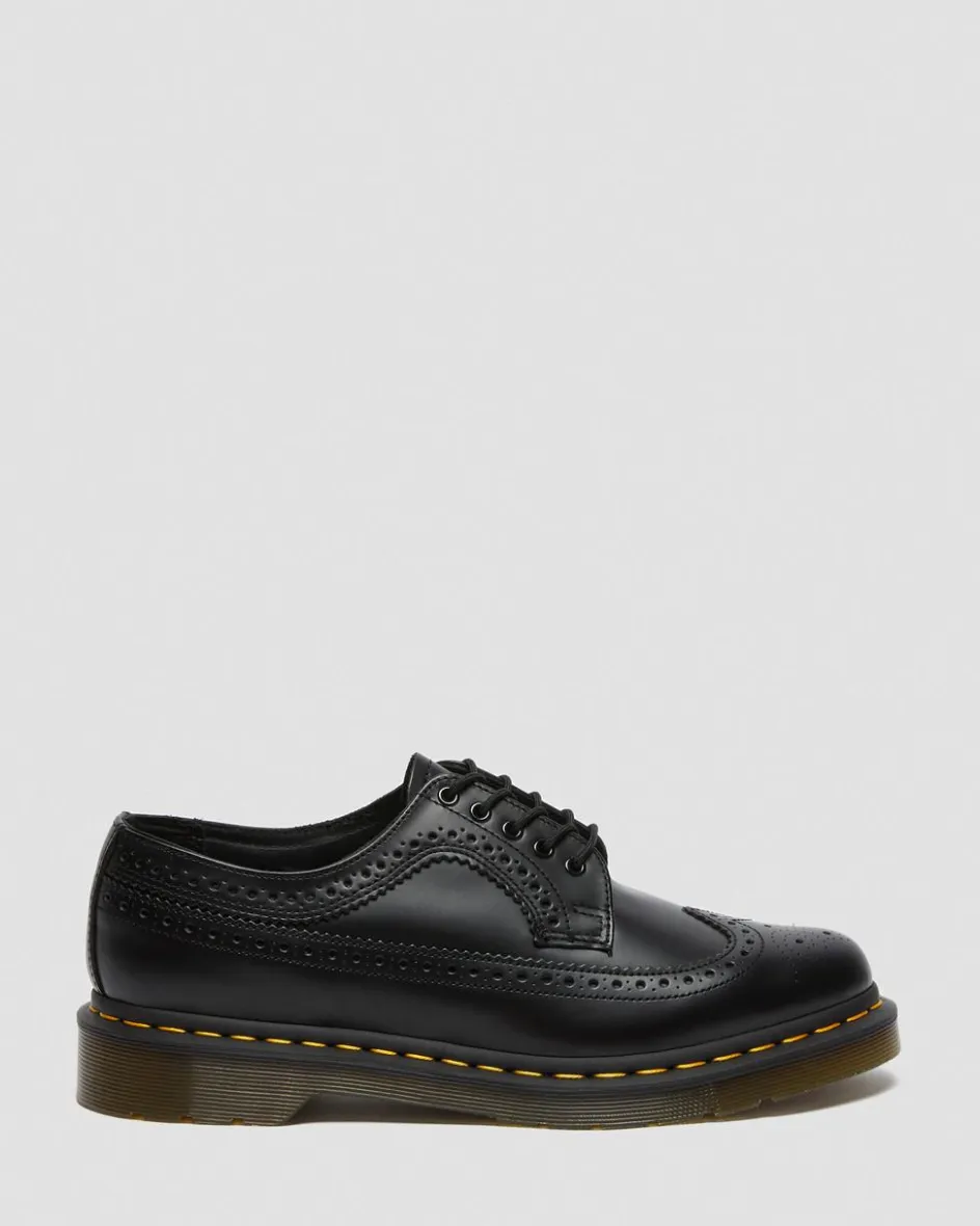 Dr. Martens Originals|Shoes*3989 Yellow Stitch Smooth Leather Brogue Shoes in Black Black — Smooth Leather