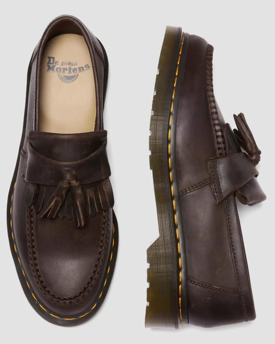 Dr. Martens Originals|Shoes*Adrian Crazy Horse Leather Tassel Loafers in Dark Brown Dark Brown — Crazy Horse