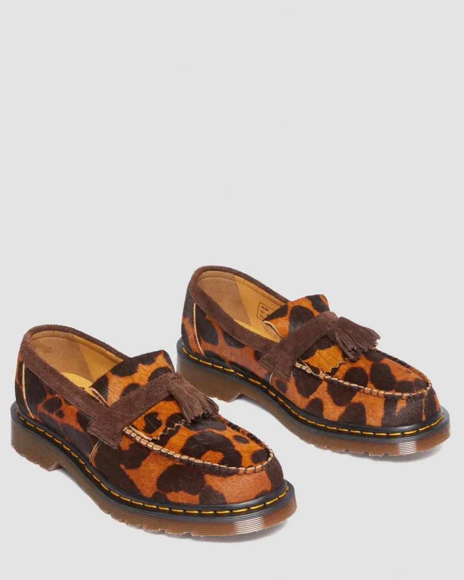 Dr. Martens Last Chance Styles|Last Chance Styles*Adrian Made in England Hair On Tassel Loafers in Ocelot Ocelot+Dark Brown — Hair On