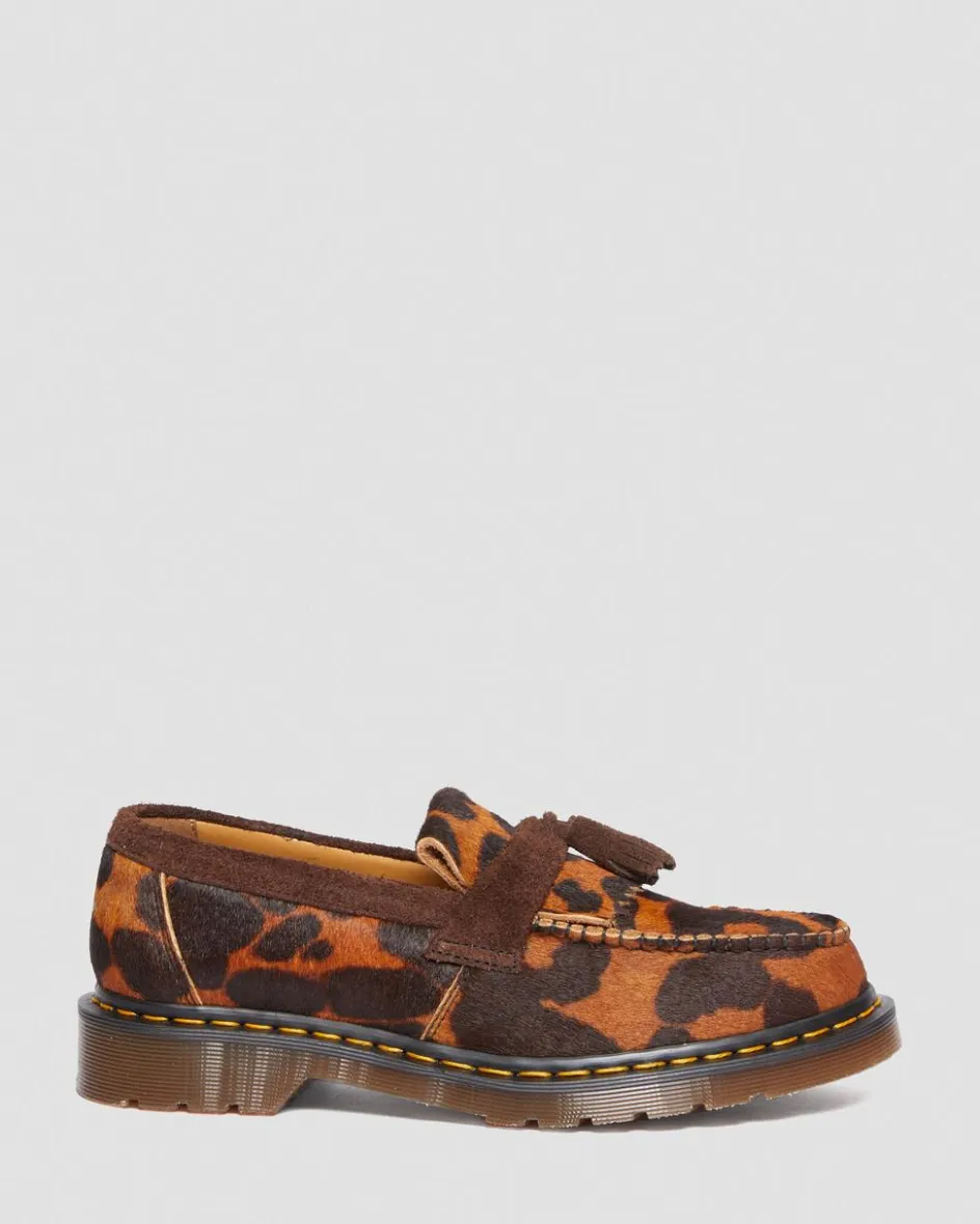 Dr. Martens Last Chance Styles|Last Chance Styles*Adrian Made in England Hair On Tassel Loafers in Ocelot Ocelot+Dark Brown — Hair On