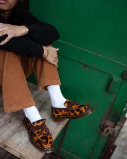 Dr. Martens Last Chance Styles|Last Chance Styles*Adrian Made in England Hair On Tassel Loafers in Ocelot Ocelot+Dark Brown — Hair On