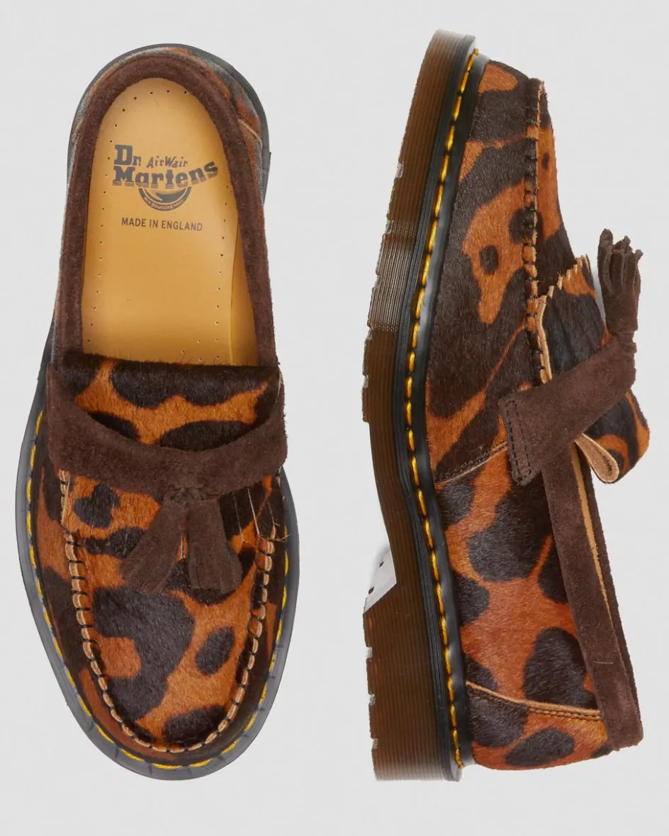 Dr. Martens Last Chance Styles|Last Chance Styles*Adrian Made in England Hair On Tassel Loafers in Ocelot Ocelot+Dark Brown — Hair On