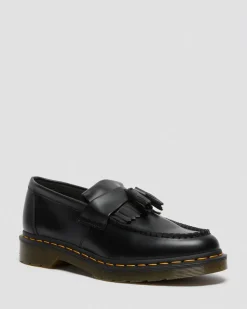 Dr. Martens Originals|Shoes*Adrian Yellow Stitch Leather Tassel Loafers in Black Black — Smooth Leather