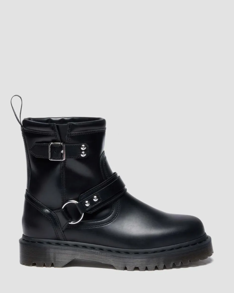 Dr. Martens Last Chance Styles|Last Chance Styles*Anistone Harness Orleans Leather Biker Boots in Black Black — Orleans