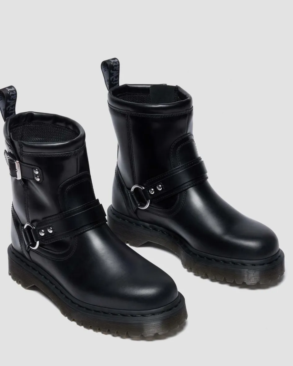Dr. Martens Last Chance Styles|Last Chance Styles*Anistone Harness Orleans Leather Biker Boots in Black Black — Orleans