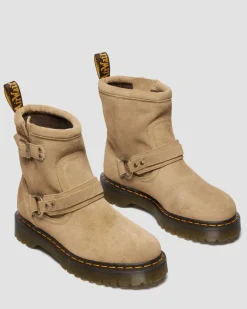 Dr. Martens Last Chance Styles|Last Chance Styles*Anistone Harness Suede Biker Boots in Savannah Tan Savannah Tan — Bronx Suede