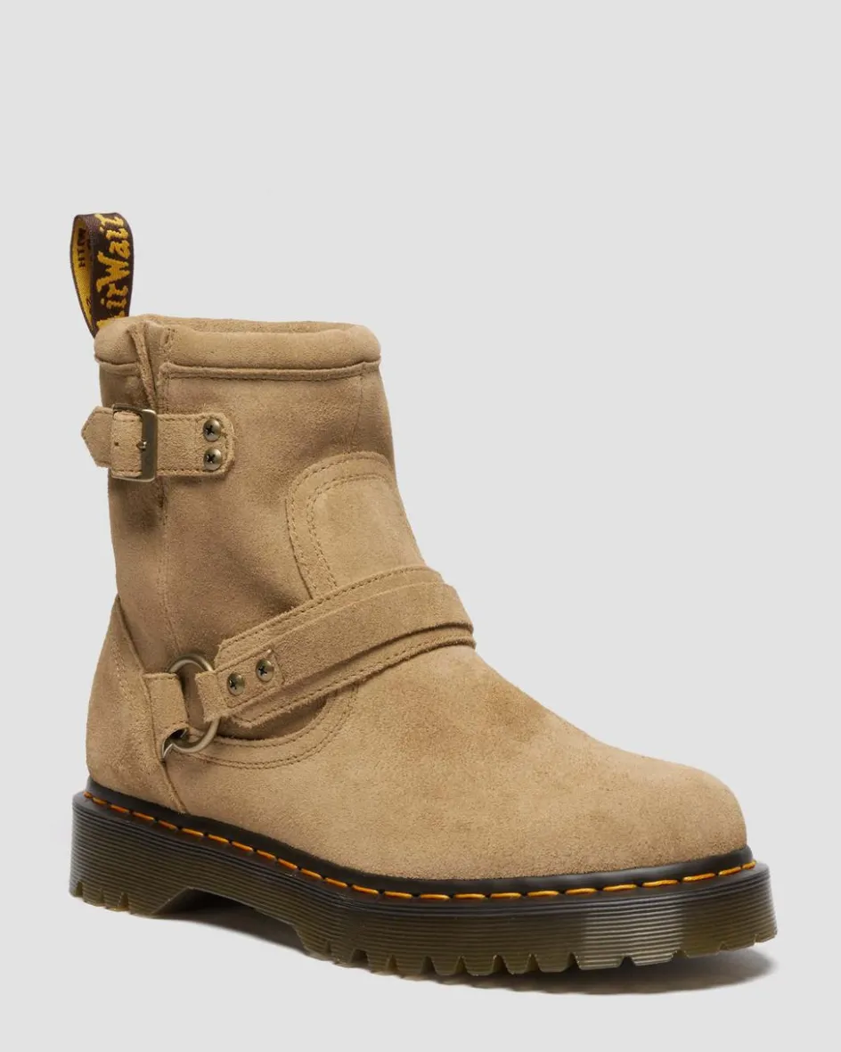 Dr. Martens Last Chance Styles|Last Chance Styles*Anistone Harness Suede Biker Boots in Savannah Tan Savannah Tan — Bronx Suede