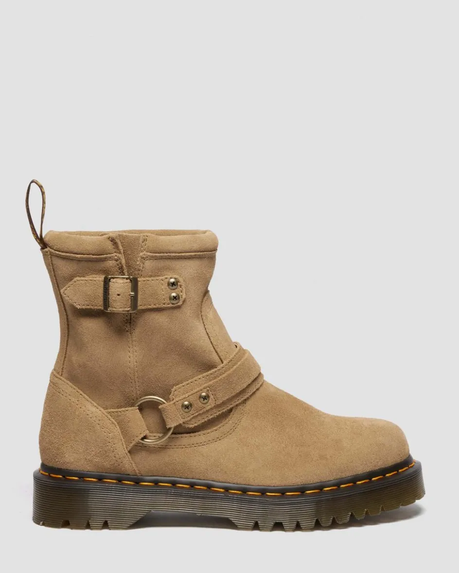 Dr. Martens Last Chance Styles|Last Chance Styles*Anistone Harness Suede Biker Boots in Savannah Tan Savannah Tan — Bronx Suede