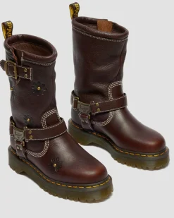 Dr. Martens New And Featured|Floral Styles*Anistone Hi Flower Leather Biker Boots in Dark Brown Dark Brown — Grizzly