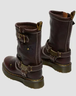 Dr. Martens New And Featured|Floral Styles*Anistone Hi Flower Leather Biker Boots in Dark Brown Dark Brown — Grizzly