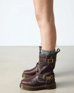 Dr. Martens New And Featured|Floral Styles*Anistone Hi Flower Leather Biker Boots in Dark Brown Dark Brown — Grizzly