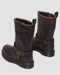 Dr. Martens Tall And Knee High Boots|New And Featured*Anistone Hi Leather Biker Boots in Dark Brown Dark Brown — BURNISHED WAXY PULL UP WP