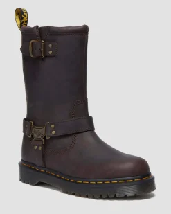 Dr. Martens Tall And Knee High Boots|New And Featured*Anistone Hi Leather Biker Boots in Dark Brown Dark Brown — BURNISHED WAXY PULL UP WP