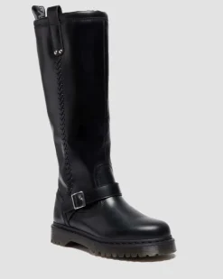 Dr. Martens Last Chance Styles|Last Chance Styles*Anistone Knee High Orleans Leather Biker Boots in Black Black — Orleans