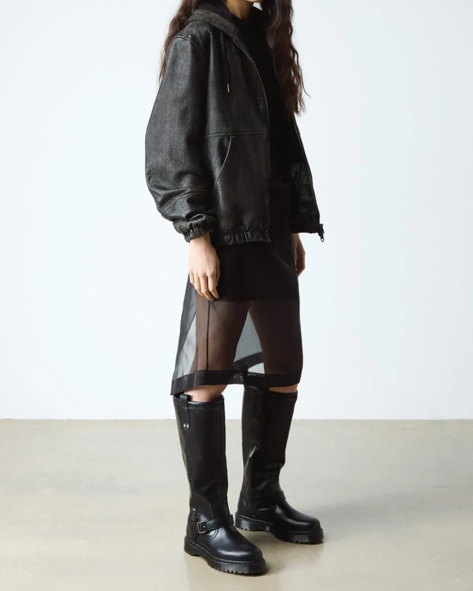 Dr. Martens Last Chance Styles|Last Chance Styles*Anistone Knee High Orleans Leather Biker Boots in Black Black — Orleans